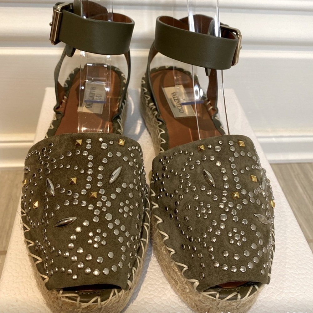 Valentino Olive Green Espadrilles with Studded Details